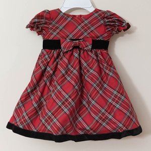 EUC Red Tartan plaid velvet trimmed dress
